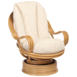 Desser Furniture Centurion Natural Rattan and Cotton Cream Rocking Swivel Chair - Size: Single - Brown - Wilko - thumbnail 3