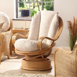 Desser Furniture Centurion Natural Rattan and Cotton Cream Rocking Swivel Chair - Size: Single - Brown - Wilko - thumbnail 7