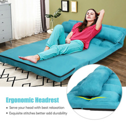 Costway Navy 2 in 1 Folding Floor Sofa Bed with 2 Pillows - Size: 2 Seater - Blue - Wilko - thumbnail 6