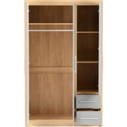 Seconique Seville 3 Door 2 Drawer Grey Gloss Light Oak Effect Veneer Wardrobe - Size: 3 Door, 2 Drawer - Wilko - thumbnail 5