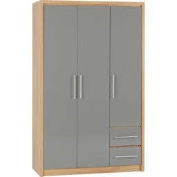 Seconique Seville 3 Door 2 Drawer Grey Gloss Light Oak Effect Veneer Wardrobe - Size: 3 Door, 2 Drawer - Wilko - thumbnail 3