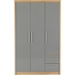 Seconique Seville 3 Door 2 Drawer Grey Gloss Light Oak Effect Veneer Wardrobe - Size: 3 Door, 2 Drawer - Wilko - thumbnail 4