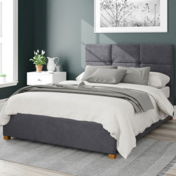 Aspire Caine Small Double Steel Plush Velvet Ottoman Bed - Silver - Aspire Beds - Wilko