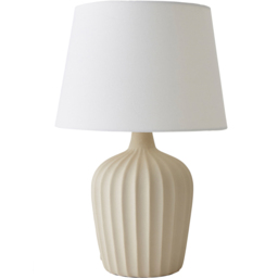 ValueLights Serena Natural Tapered Linen Lamp Shade Ribbed Ceramic Beige LED Table Lamp - Size: 50.5 x 33 x 33cm - Cream - Wilko