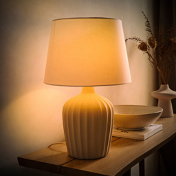 ValueLights Serena Natural Tapered Linen Lamp Shade Ribbed Ceramic Beige LED Table Lamp - Size: 50.5 x 33 x 33cm - Cream - Wilko - thumbnail 7