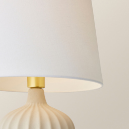 ValueLights Serena Natural Tapered Linen Lamp Shade Ribbed Ceramic Beige LED Table Lamp - Size: 50.5 x 33 x 33cm - Cream - Wilko - thumbnail 4