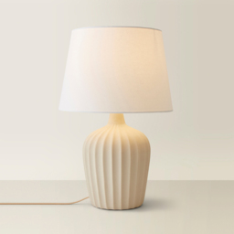 ValueLights Serena Natural Tapered Linen Lamp Shade Ribbed Ceramic Beige LED Table Lamp - Size: 50.5 x 33 x 33cm - Cream - Wilko - thumbnail 6