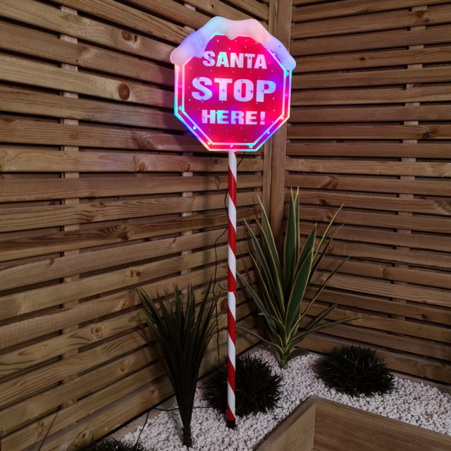 Samuel Alexander Premier Light Up Santa Stop Here Christmas Sign 110cm - Size: 11 x 30 x 30cm - Red - Wilko - image 1