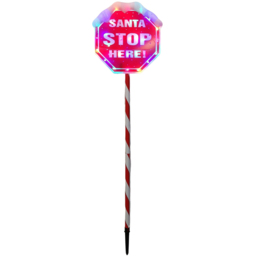 Samuel Alexander Premier Light Up Santa Stop Here Christmas Sign 110cm - Size: 11 x 30 x 30cm - Red - Wilko - thumbnail 4