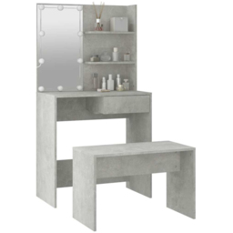 vidaXL Concrete Grey LED Mirror Dressing Table and Stool Set - Size: 141 x 74.5 x 40cm - Wilko - thumbnail 6
