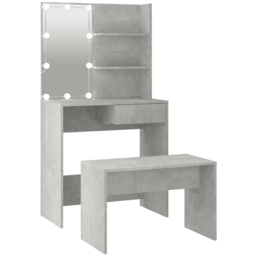 vidaXL Concrete Grey LED Mirror Dressing Table and Stool Set - Size: 141 x 74.5 x 40cm - Wilko - thumbnail 3