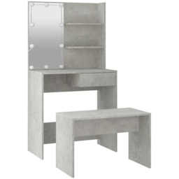 vidaXL Concrete Grey LED Mirror Dressing Table and Stool Set - Size: 141 x 74.5 x 40cm - Wilko - thumbnail 7