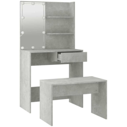 vidaXL Concrete Grey LED Mirror Dressing Table and Stool Set - Size: 141 x 74.5 x 40cm - Wilko - thumbnail 5