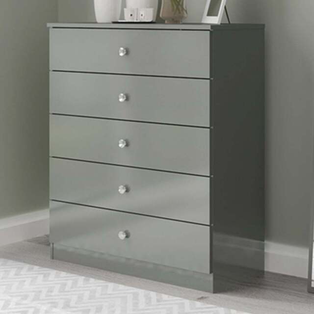 Seconique Denver 5 Drawer Grey Gloss Storage Chest - Wilko - image 1