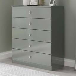 Seconique Denver 5 Drawer Grey Gloss Storage Chest - Wilko
