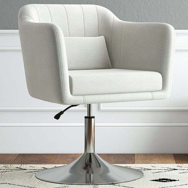 HOMCOM Cream White Linen Fabric Swivel Accent Chair - Size: Single - Wilko
