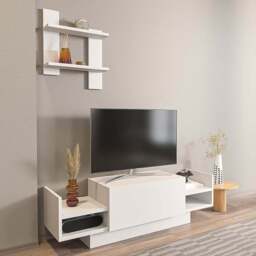 Decorotika Spring White TV Unit with Wall Shelf - Size: 36 x 120 x 31.5cm - Wilko