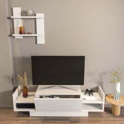 Decorotika Spring White TV Unit with Wall Shelf - Size: 36 x 120 x 31.5cm - Wilko - thumbnail 5