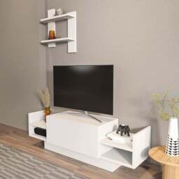 Decorotika Spring White TV Unit with Wall Shelf - Size: 36 x 120 x 31.5cm - Wilko - thumbnail 7