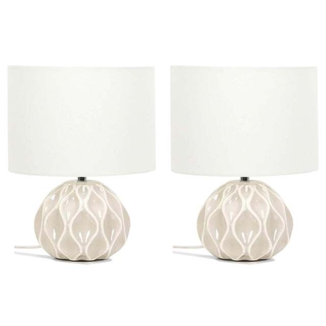 ValueLights Luca Natural and White Textured Tables Lamp 2 Pack - Size: 30 x 23 x 23cm - Cream - Wilko - image 1