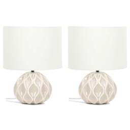 ValueLights Luca Natural and White Textured Tables Lamp 2 Pack - Size: 30 x 23 x 23cm - Cream - Wilko - thumbnail 1