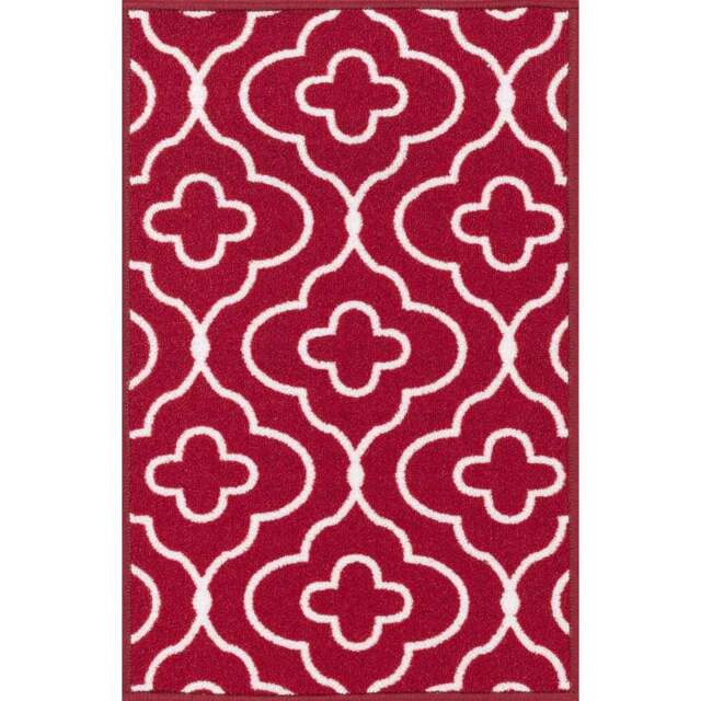 Desire Rugs Havana Red Quatrefoil Anti Slip Door Mat 120 x 67cm - Size: 67 x 120cm - Wilko - image 1