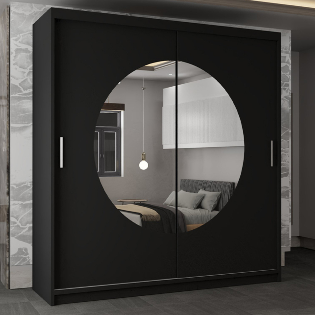 Sliding Wardrobes 4U Moon 2 Door Black Wide Mirrored Wardrobe 203cm - Wilko - image 1