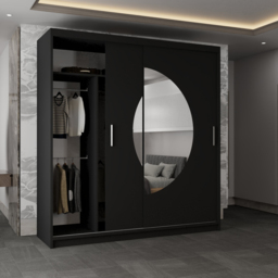 Sliding Wardrobes 4U Moon 2 Door Black Wide Mirrored Wardrobe 203cm - Wilko - thumbnail 4