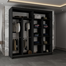 Sliding Wardrobes 4U Moon 2 Door Black Wide Mirrored Wardrobe 203cm - Wilko - thumbnail 5