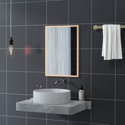 Portland Rectangular Wall Bathroom Mirror 70 x 50cm - Size: 70 x 2 x 50cm - Natural wood finish - Wilko - thumbnail 5