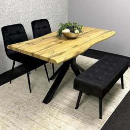 Portland 3 Seater Velvet Wooden Dining Set with Bench Black - Multi - Wilko