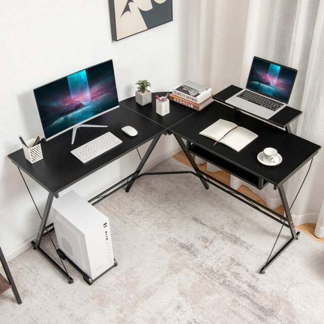 Costway L Shaped Computer Desk Black - Size: 93 x 57 x 17cm - Wilko - image 1