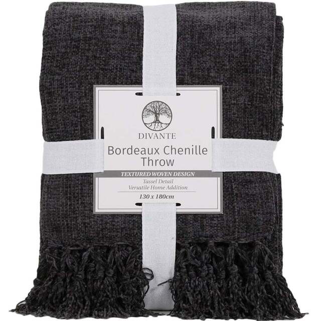 Divante Charcoal Bordeaux Chenille Throw 130 x 180cm - Wilko - image 1