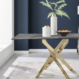 Furniturebox Tavalo 6 Seater Glass Dining Table Marble Effect and Gold - Grey - Wilko - thumbnail 6