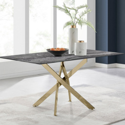 Furniturebox Tavalo 6 Seater Glass Dining Table Marble Effect and Gold - Grey - Wilko - thumbnail 1