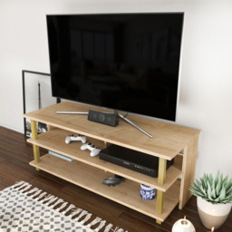 Decorotika Pueblo 4 Open Shelf Gold and Oak Wide TV Unit - Size: 47 x 120 x 45cm - Multi - Wilko - thumbnail 6