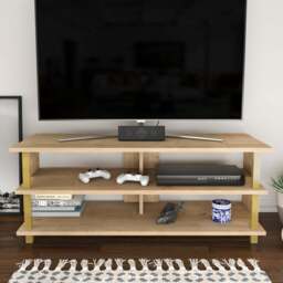 Decorotika Pueblo 4 Open Shelf Gold and Oak Wide TV Unit - Size: 47 x 120 x 45cm - Multi - Wilko