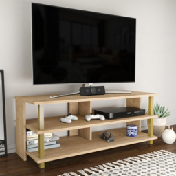 Decorotika Pueblo 4 Open Shelf Gold and Oak Wide TV Unit - Size: 47 x 120 x 45cm - Multi - Wilko - thumbnail 7