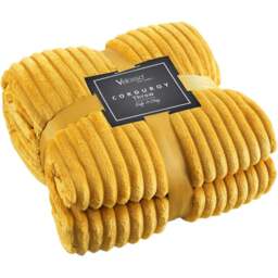 Velosso Ochre Plain Corduroy Throw 127 x 152cm - Size: 127 x 152 x 1cm - Wilko