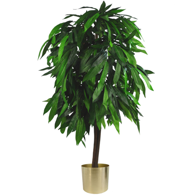 Leaf Artificial Mango Tree in Gold Metal Planter 120cm - Size: 120 x 70 x 70cm - Green - Wilko - image 1
