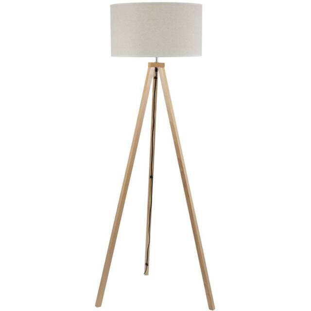ValueLights Barbro White Trim Drum Shade Natural Tripod Floor Lamp - Cream - Wilko - image 1