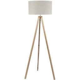 ValueLights Barbro White Trim Drum Shade Natural Tripod Floor Lamp - Cream - Wilko