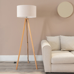 ValueLights Barbro White Trim Drum Shade Natural Tripod Floor Lamp - Cream - Wilko - thumbnail 4