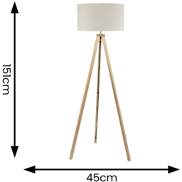 ValueLights Barbro White Trim Drum Shade Natural Tripod Floor Lamp - Cream - Wilko - thumbnail 5