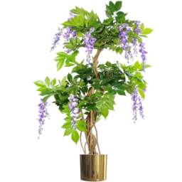 Botanik Purple Wisteria Artificial Tree in Gold Metal Planter 3.6ft - Size: 110 x 70 x 70cm - Green - Wilko
