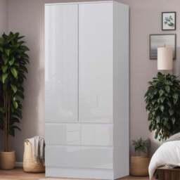 FWStyle Stora 2 Door 2 Drawer White Gloss Wardrobe - Size: 2 Door, 2 Drawer - Wilko - thumbnail 1