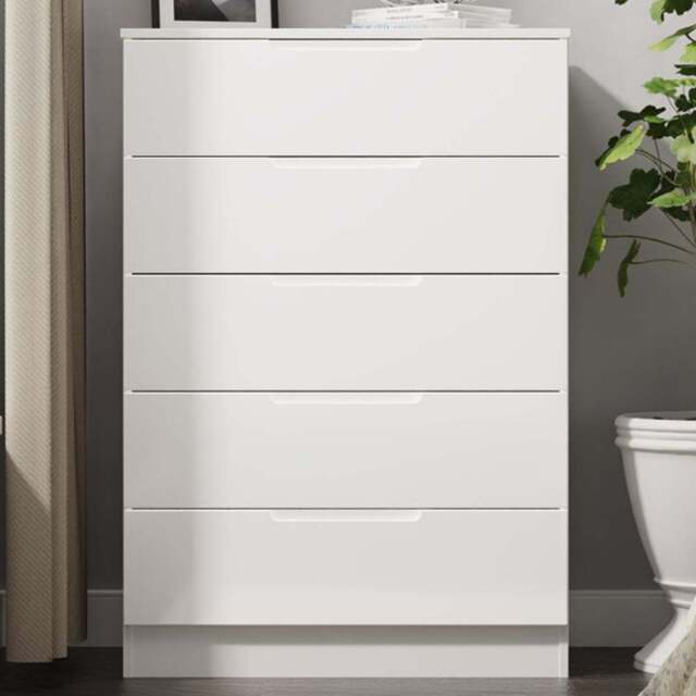 Crowndale Milan 5 Drawer White Gloss and White Chest of Drawers Ready Assembled - White Gloss & White - Wilko - image 1