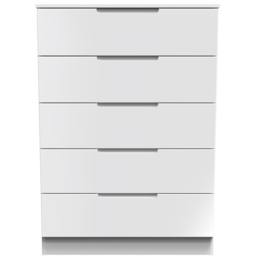 Crowndale Milan 5 Drawer White Gloss and White Chest of Drawers Ready Assembled - White Gloss & White - Wilko - thumbnail 3
