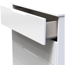 Crowndale Milan 5 Drawer White Gloss and White Chest of Drawers Ready Assembled - White Gloss & White - Wilko - thumbnail 7