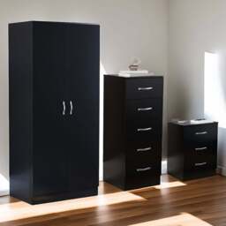 VIDA DESIGNS Riano Black 3 Piece Narrow Bedroom Furniture Set - Wilko